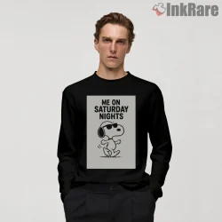 Snoopy Saturday Night Dance Graphic Shirt on black long sleeve shirt for men graphic tee