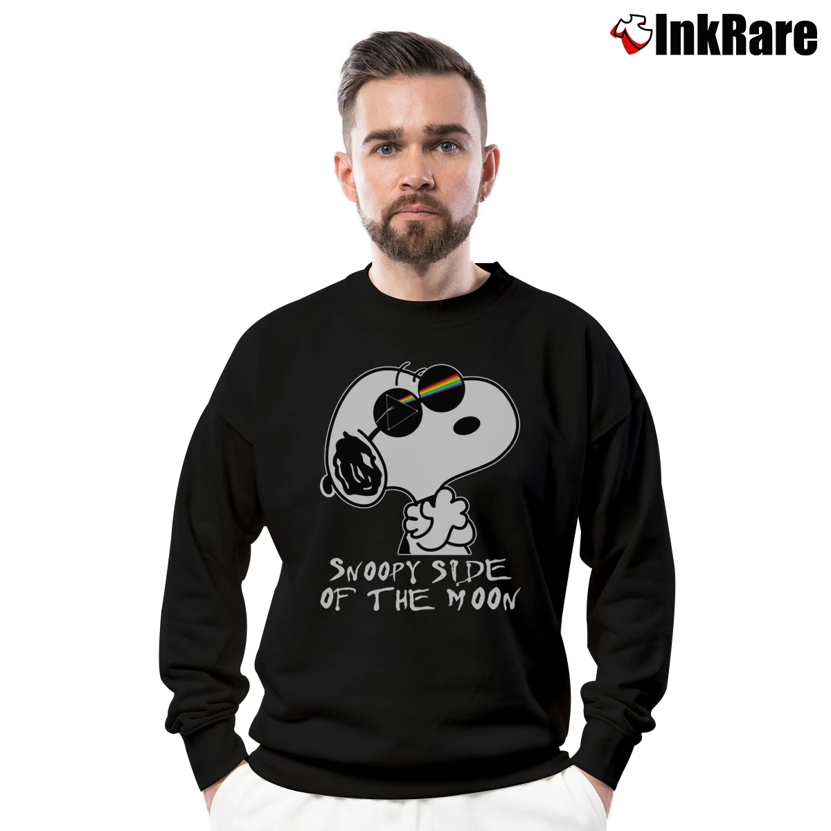 Men’s Snoopy Side Of The Moon Crewneck Sweatshirt in black | Cozy Fabric, Clean Style