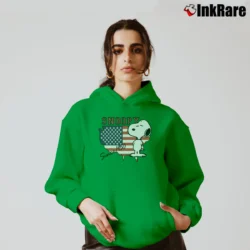 Women’s Snoopy Since 1950 American Flag Cartoon Cozy Hoodie in irish green | Warm, Structured, Stylish