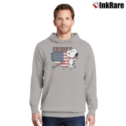 Men’s Snoopy Since 1950 American Flag Cartoon Pullover Hoodie in sport grey | Cozy, Durable, Modern Fit