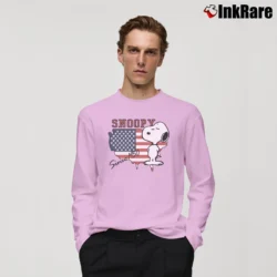 Men’s Snoopy Since 1950 American Flag Cartoon Long-Sleeve Shirt in light pink | Sleek, Lightweight, Year-Round Wear