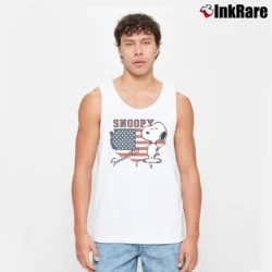 Men’s Snoopy Since 1950 American Flag Cartoon Tank Top in white | Breathable, Active-Friendly Design