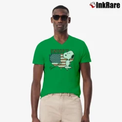 Men’s Snoopy Since 1950 American Flag Cartoon V-Neck Tee in irish green | Sharp, Breathable, Everyday Staple