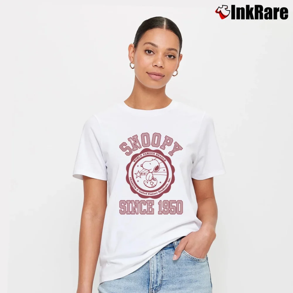 Women’s Snoopy Since 1950 World Famous Beagle Signature T-Shirt in white | Soft, Flattering Fit