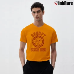 Men’s Snoopy Since 1950 World Famous Beagle V-Neck Tee in orange | Sharp, Breathable, Everyday Staple