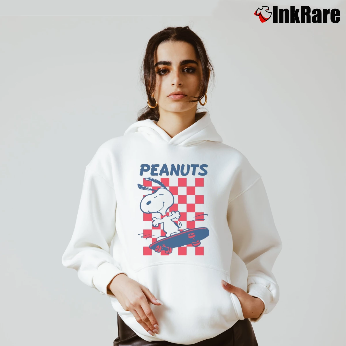 Snoopy Skateboarding Cartoon Women’s Cozy Hoodie in white – Urban Chic Women’s Snoopy Skateboarding Cartoon Cozy Hoodie in white | Warm, Structured, Stylish