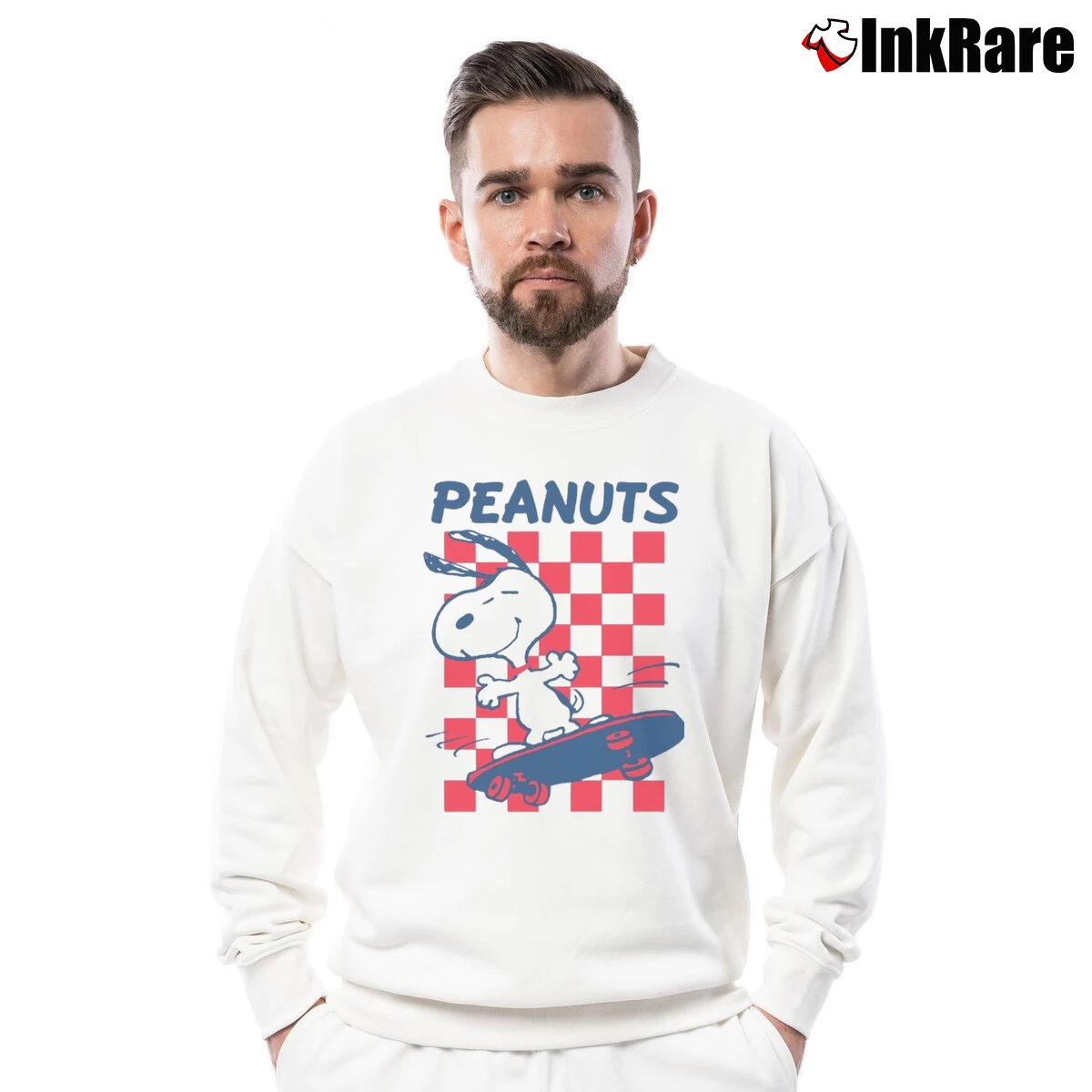 Snoopy Skateboarding Cartoon Men’s Crewneck Sweatshirt in white – Soft & Durable Men’s Snoopy Skateboarding Cartoon Crewneck Sweatshirt in white | Cozy Fabric, Clean Style