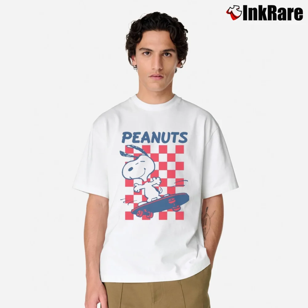 Men’s Snoopy Skateboarding Cartoon Classic T-Shirt in white | Soft, Breathable Everyday Wear