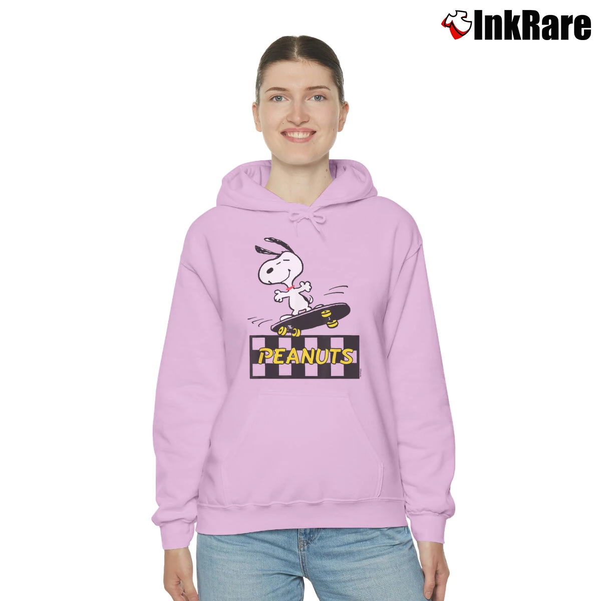 Snoopy Skater Women’s Cozy Hoodie in light pink – Urban Chic Women’s Snoopy Skater Cozy Hoodie in light pink | Warm, Structured, Stylish