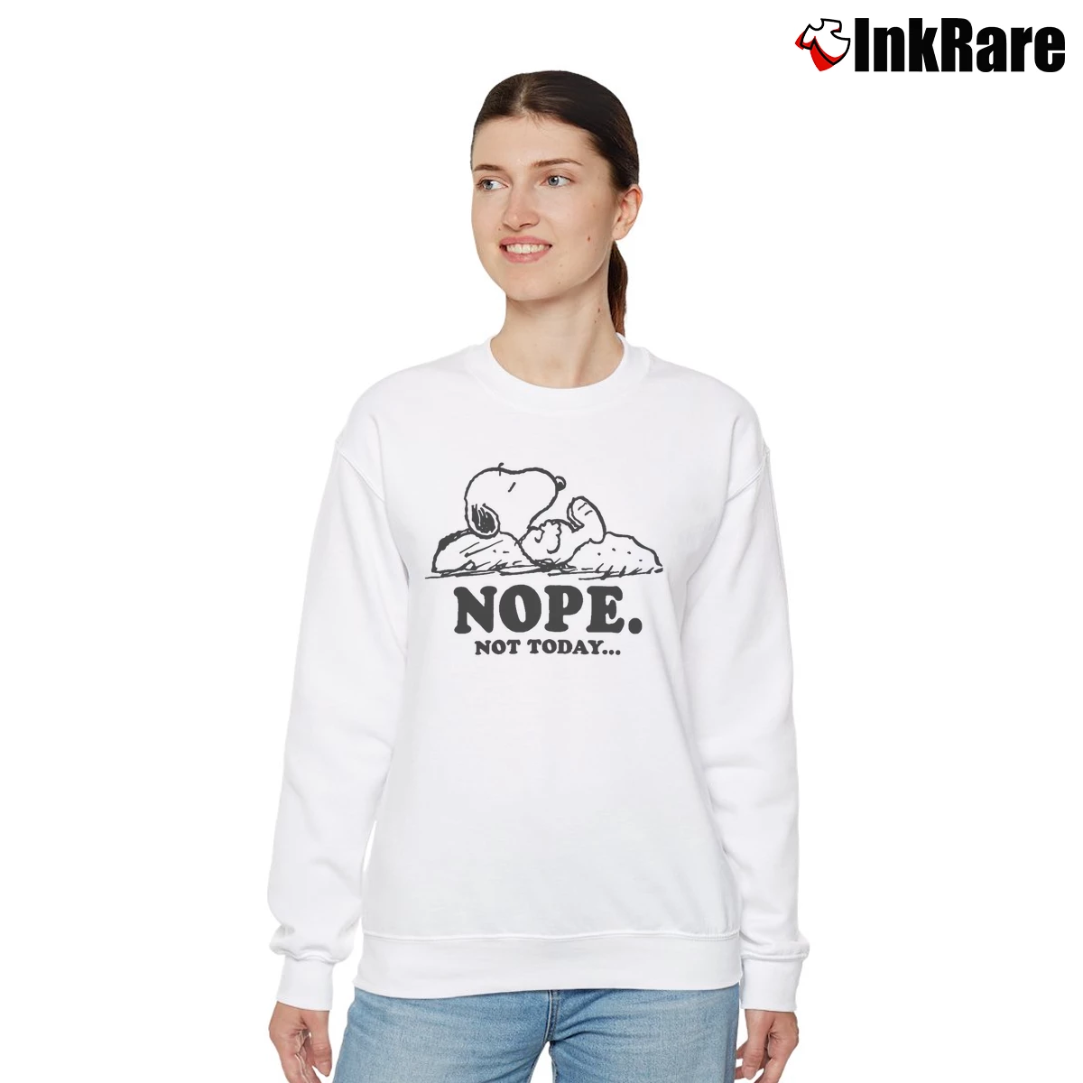 Snoopy Sleeping Not Today Women’s Relaxed Sweatshirt in white – Cozy Casual Women’s Snoopy Sleeping Not Today Relaxed Sweatshirt in white | Soft, Laid-Back Vibe