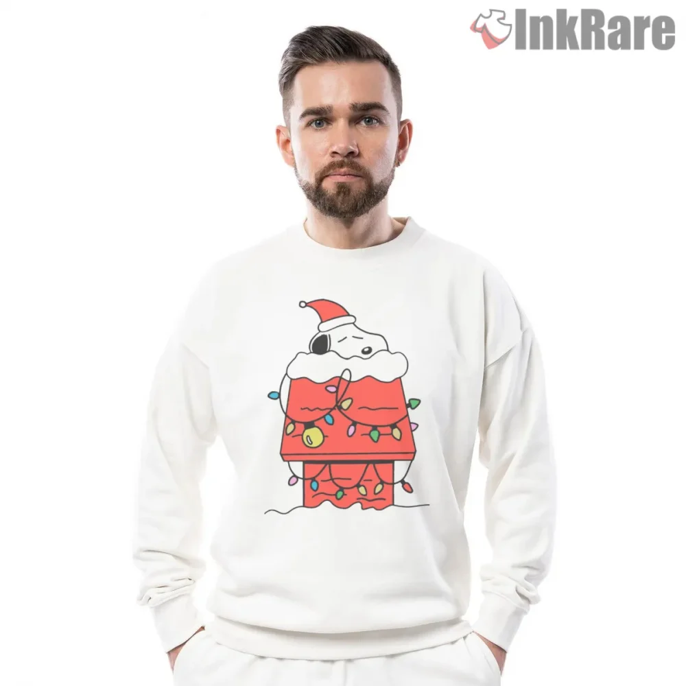Snoopy Sleeping On Doghouse Winter Lights Shirt on graphic shirt for men graphic tee