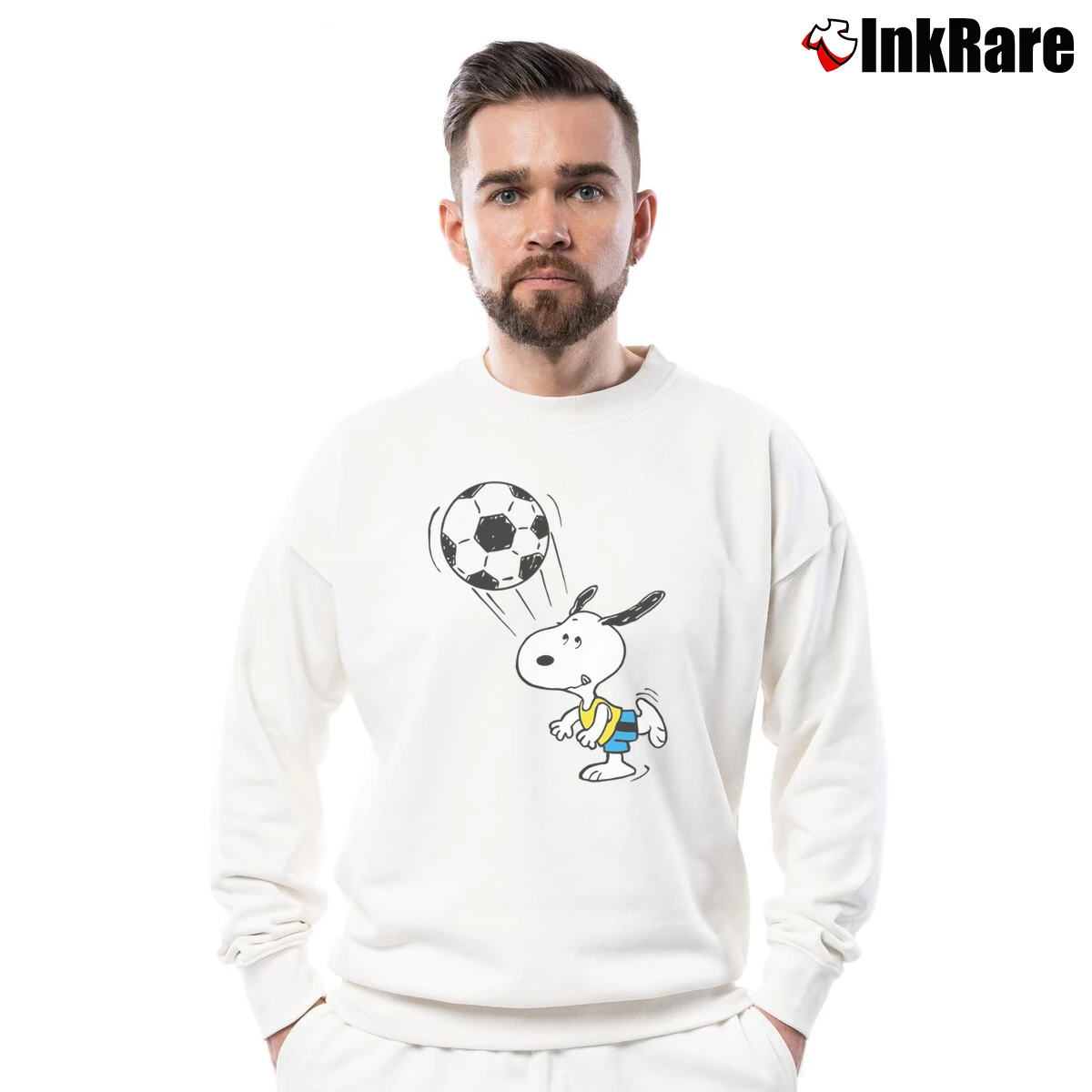 Snoopy Soccer Men’s Crewneck Sweatshirt in white – Soft & Durable Men’s Snoopy Soccer Crewneck Sweatshirt in white | Cozy Fabric, Clean Style