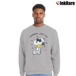 Men’s Snoopy Somebody Loves You Cartoon Network Peanuts Crewneck Sweatshirt in sport grey | Cozy Fabric, Clean Style