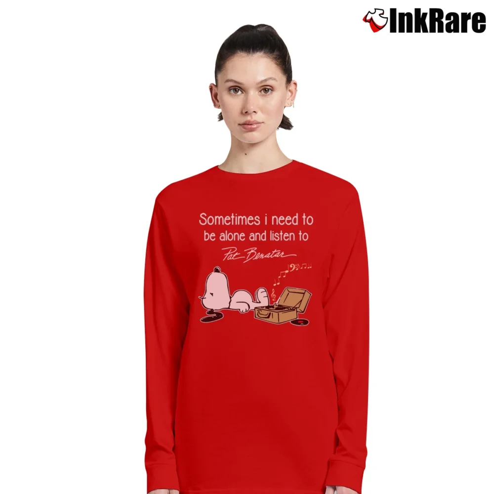 Women’s Snoopy Sometimes I Need To Be Alone And Listen To Pat Benatar Long-Sleeve Top in red | Sleek, Versatile, All-Season