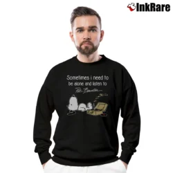 Men’s Snoopy Sometimes I Need To Be Alone And Listen To Pat Benatar Crewneck Sweatshirt in black | Cozy Fabric, Clean Style