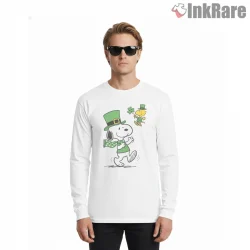 Snoopy St Patricks Day Lucky Leprechaun Shirt on white long sleeve shirt for men graphic tee