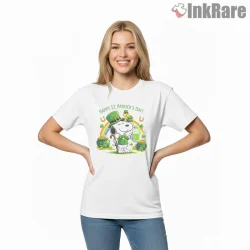 Snoopy St Patricks Day Lucky Rainbow Shirt on white short sleeve shirt for women graphic tee