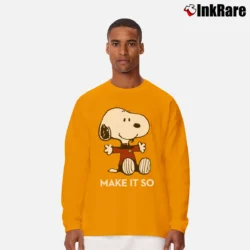 Men’s Snoopy Star Trek Captain Picard Make It So Long-Sleeve Shirt in orange | Sleek, Lightweight, Year-Round Wear