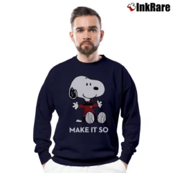 Men’s Snoopy Star Trek Captain Picard Make It So Crewneck Sweatshirt in navy | Cozy Fabric, Clean Style