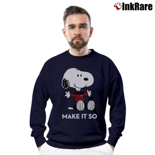 Men’s Snoopy Star Trek Captain Picard Make It So Crewneck Sweatshirt in navy | Cozy Fabric, Clean Style