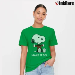 Women’s Snoopy Star Trek Captain Picard Make It So Signature T-Shirt in irish green | Soft, Flattering Fit