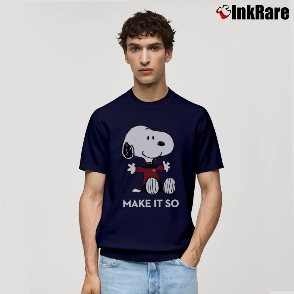 Men’s Snoopy Star Trek Captain Picard Make It So Classic T-Shirt in navy | Soft, Breathable Everyday Wear