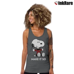 Women’s Snoopy Star Trek Captain Picard Make It So Tank Top in charcoal | Lightweight, Movement-Friendly