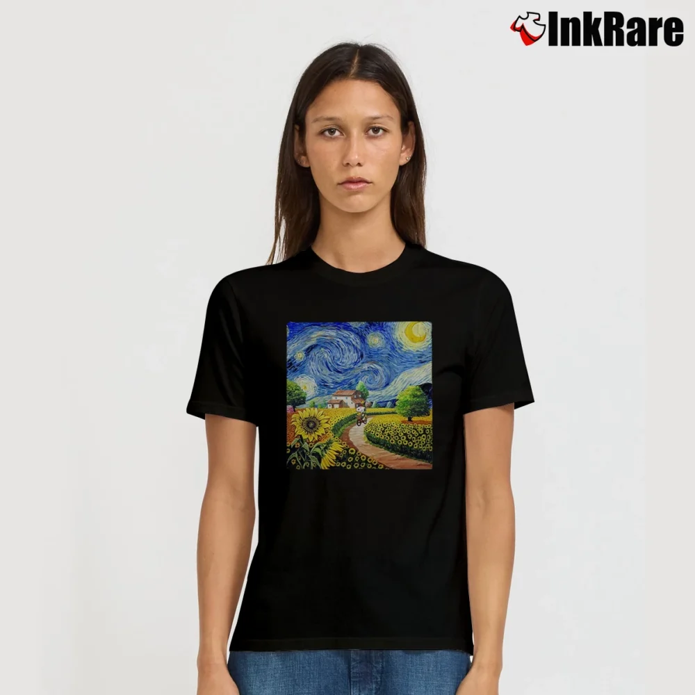 Women’s Snoopy Sunflower Garden The Starry Night T-Shirt in black | Soft, Flattering Fit
