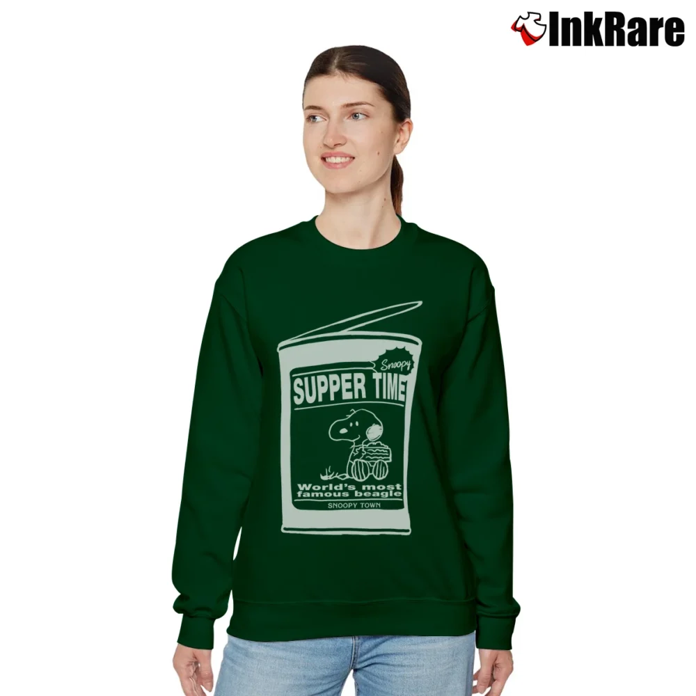 Women’s Snoopy Suppertime Peanuts Hip Hop Cartoon Relaxed Sweatshirt in forest green | Soft, Laid-Back Vibe
