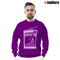 Men’s Snoopy Suppertime Peanuts Hip Hop Cartoon Crewneck Sweatshirt in purple | Cozy Fabric, Clean Style