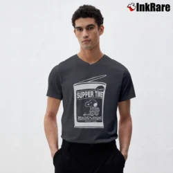 Men’s Snoopy Suppertime Peanuts Hip Hop Cartoon V-Neck Tee in charcoal | Sharp, Breathable, Everyday Staple