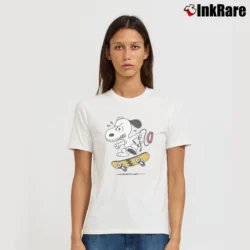 Women’s Snoopy Sweat Leash Teeth Skateboarding Cartoon T-Shirt in white | Soft, Flattering Fit