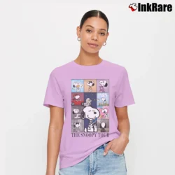 Women’s Snoopy Swift Eras Tour Lover Midnights Folklore Signature T-Shirt in light pink | Soft, Flattering Fit