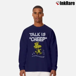 Men’s Snoopy Talk Is Cheep Little Friend Woodstock Cartoon Long-Sleeve Shirt in navy | Sleek, Lightweight, Year-Round Wear