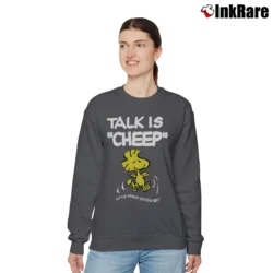 Women’s Snoopy Talk Is Cheep Little Friend Woodstock Cartoon Relaxed Sweatshirt in charcoal | Soft, Laid-Back Vibe