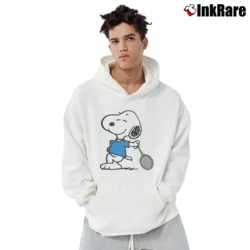 Men’s Snoopy Tennis And Badminton Player Gift Fun Pullover Hoodie in white | Cozy, Durable, Modern Fit