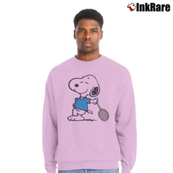 Men’s Snoopy Tennis And Badminton Player Gift Fun Crewneck Sweatshirt in light pink | Cozy Fabric, Clean Style