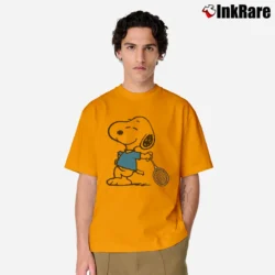 Men’s Snoopy Tennis And Badminton Player Gift Fun Classic T-Shirt in orange | Soft, Breathable Everyday Wear