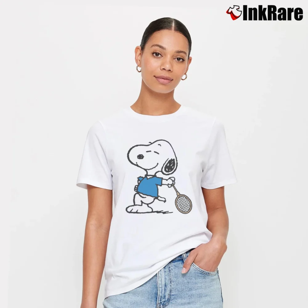 Women’s Snoopy Tennis And Badminton Player Gift Fun Signature T-Shirt in white | Soft, Flattering Fit