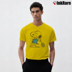 Men’s Snoopy Tennis And Badminton Player Gift Fun V-Neck Tee in yellow | Sharp, Breathable, Everyday Staple