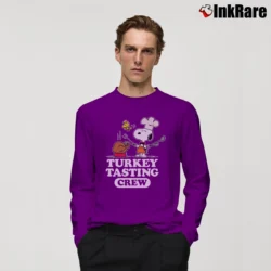 Men’s Snoopy Thanksgiving Turkey Tasting Crew Peanuts Long-Sleeve Shirt in purple | Sleek, Lightweight, Year-Round Wear