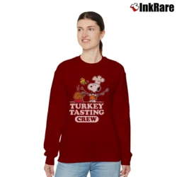 Women’s Snoopy Thanksgiving Turkey Tasting Crew Peanuts Relaxed Sweatshirt in maroon | Soft, Laid-Back Vibe
