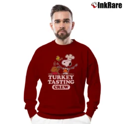 Men’s Snoopy Thanksgiving Turkey Tasting Crew Peanuts Crewneck Sweatshirt in maroon | Cozy Fabric, Clean Style