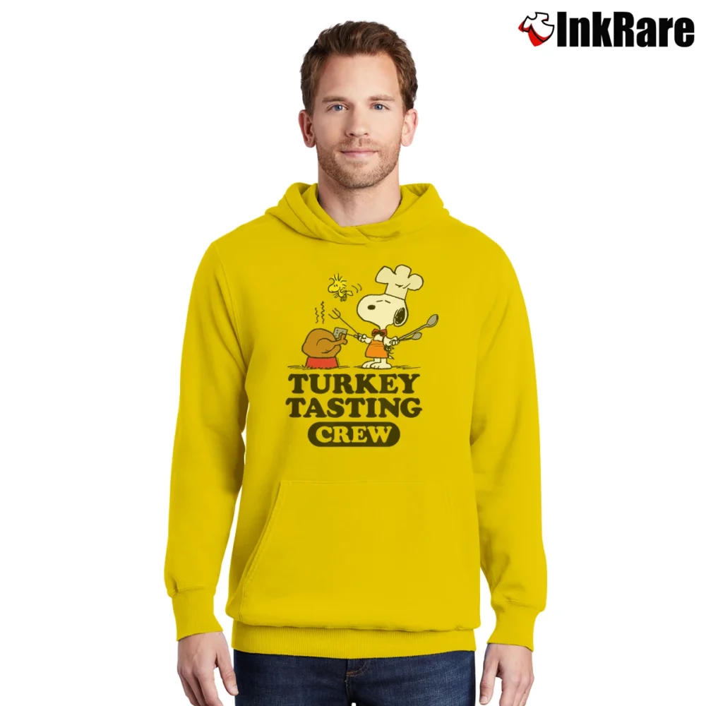 Men’s Snoopy Thanksgiving Turkey Tasting Crew Vintage Pullover Hoodie in yellow | Cozy, Durable, Modern Fit