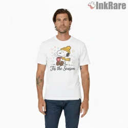Snoopy Tis The Season Winter Mug Shirt on white short sleeve shirt for men graphic tee