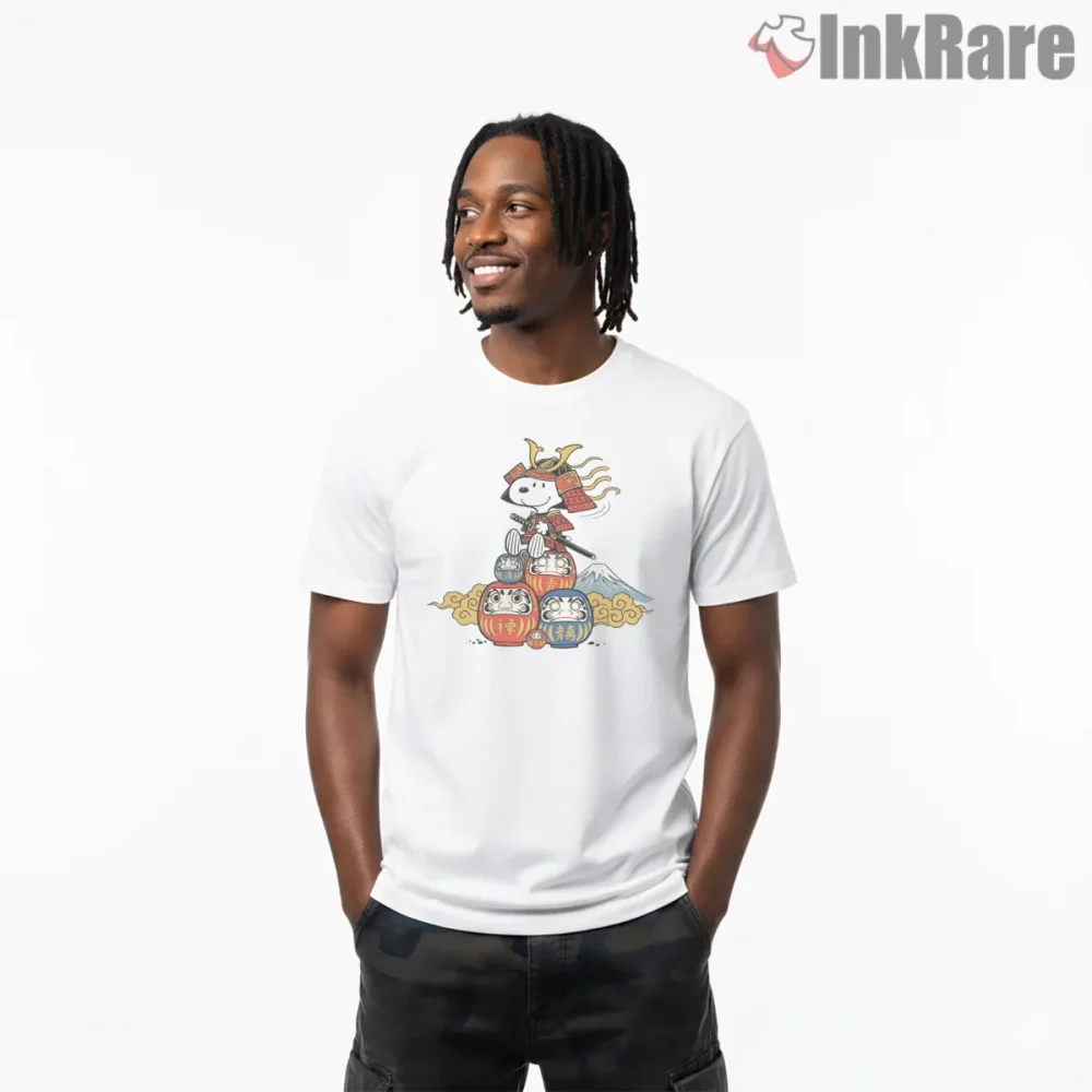 Snoopy Traditional Samurai Warrior Art Shirt on white short sleeve shirt for men graphic tee