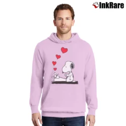 Men’s Snoopy Typing Love Funny Pullover Hoodie in light pink | Cozy, Durable, Modern Fit