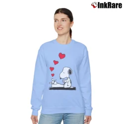 Women’s Snoopy Typing Love Funny Relaxed Sweatshirt in light blue | Soft, Laid-Back Vibe