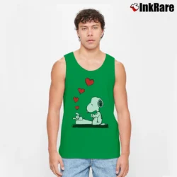 Men’s Snoopy Typing Love Funny Tank Top in irish green | Breathable, Active-Friendly Design