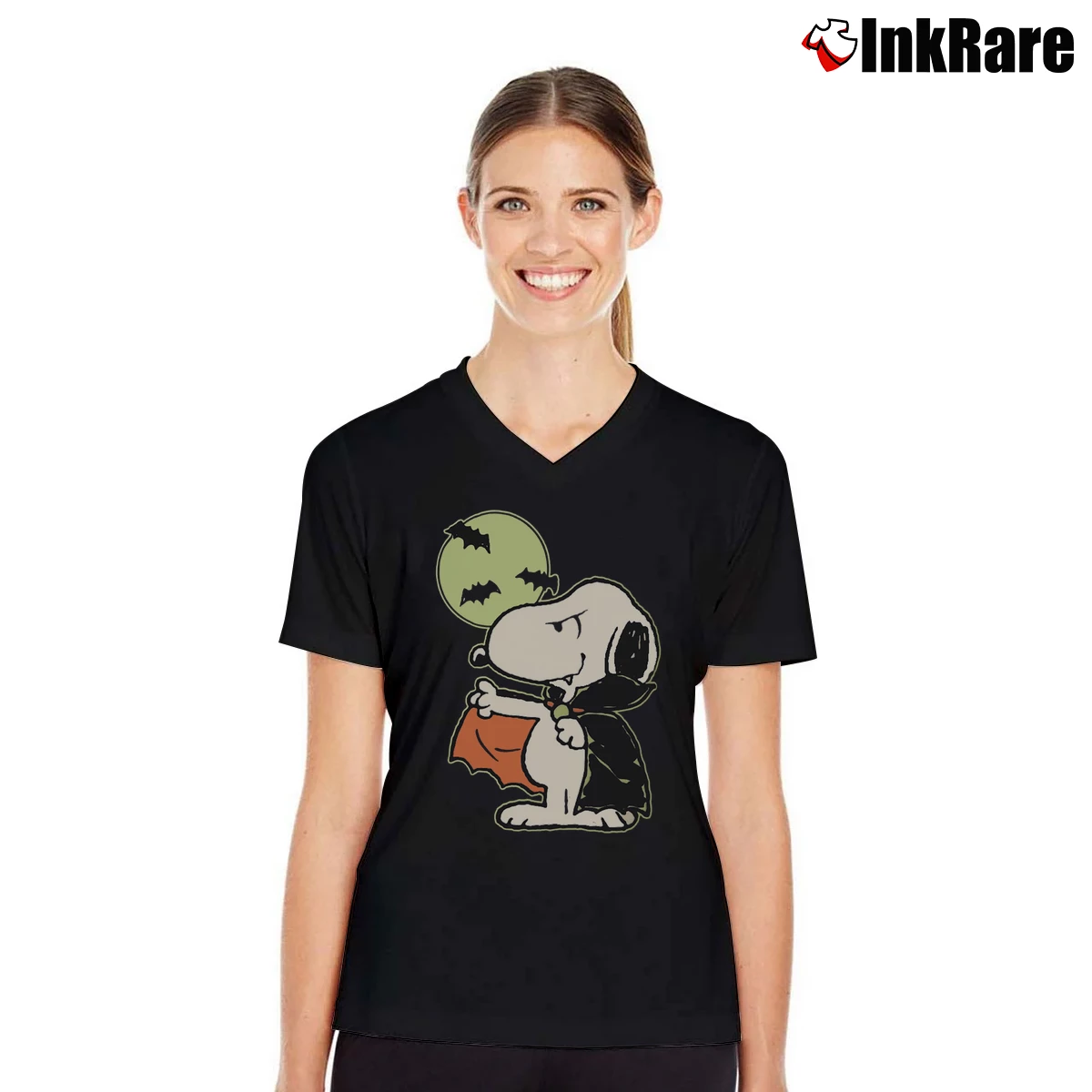 Snoopy Vampire Women’s V-Neck Tee in black – Flattering Fit Women’s Snoopy Vampire V-Neck Tee in black | Chic Neckline, Soft Texture